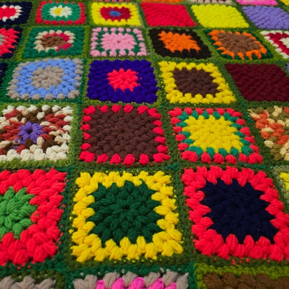 Handmade Granny Square Afghan Boho Vintage Hippie Throw Blanket Colorful - Picture 6 of 12